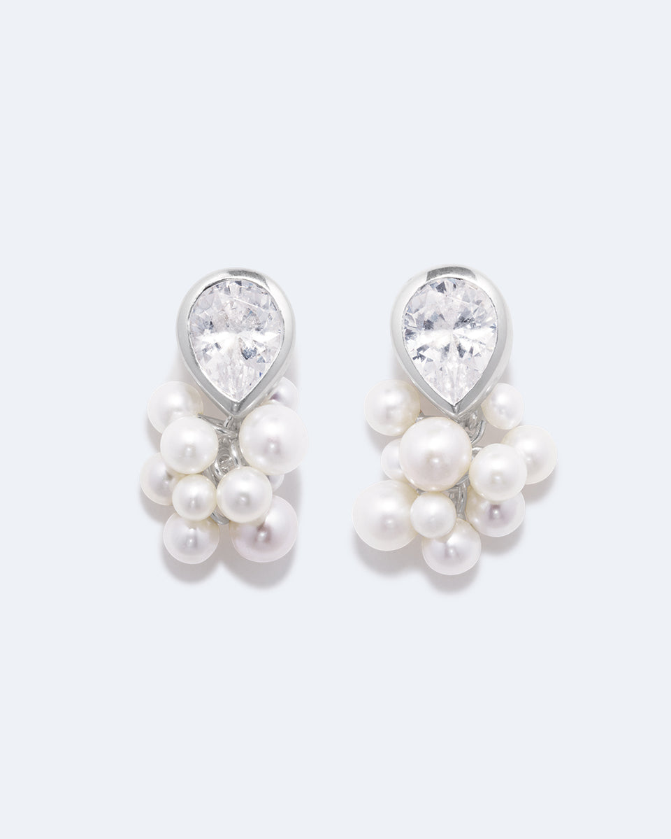 L'alchimie du temps - Boucles d'oreilles en argent recyclé perle et zircone