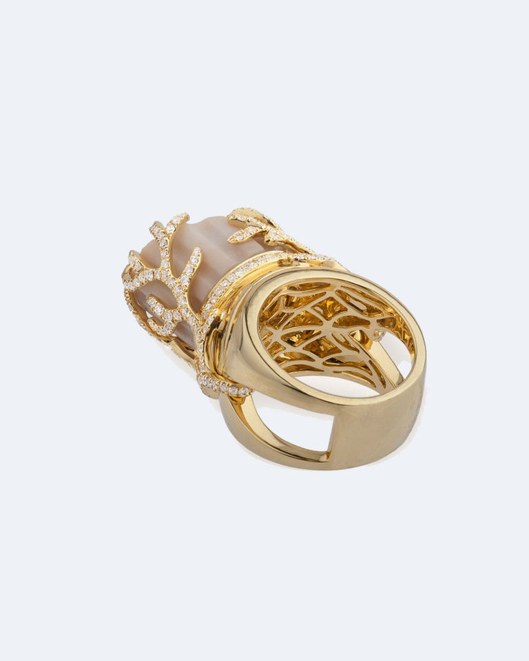 La Mort de Sophocle - Bague en Or Jaune 18 Carats, Marbre et Diamants