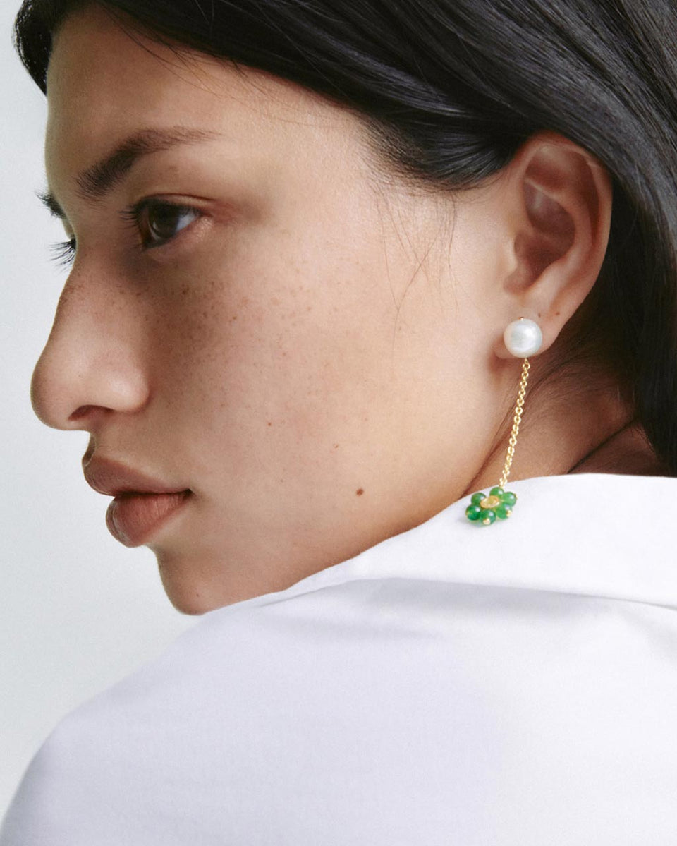 Not Brainwashed (Yet) - Pearl, Zirconia and Jade Bead Recycled Gold Vermeil Earrings