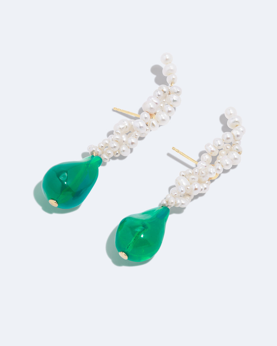 Gotcha - Pearl and Green Bio Resin Recycled Gold Vermeil Earrings