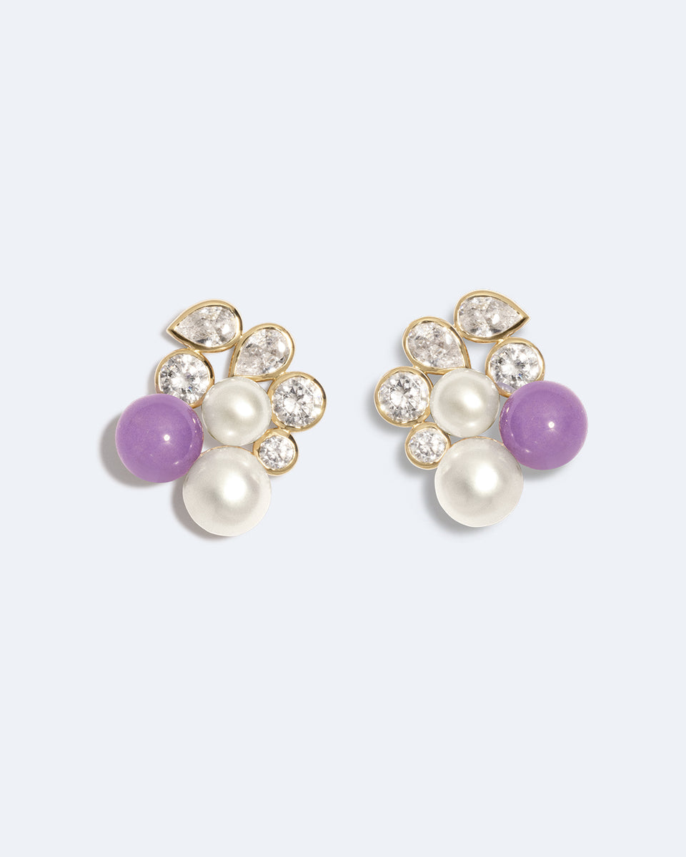 Boucles d'oreilles en Vermeil Or Bourdon - Perle, Zircone et Jade