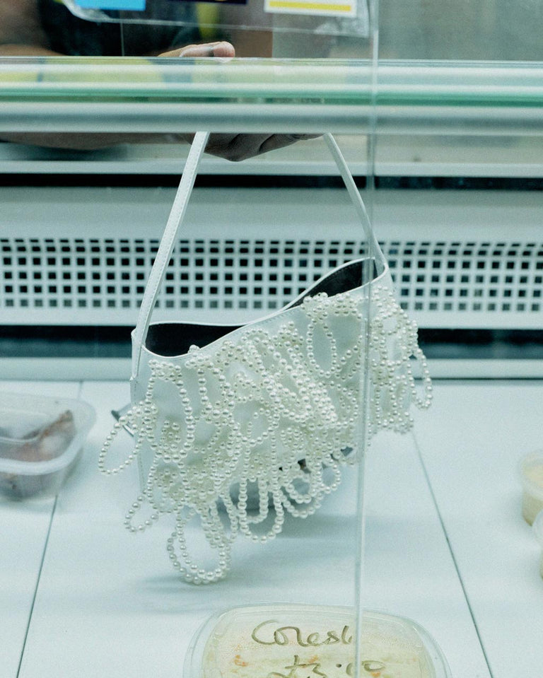 Le Sac à Main en Cuir Recyclé Blanc et Perlé - The Pearly Pearl