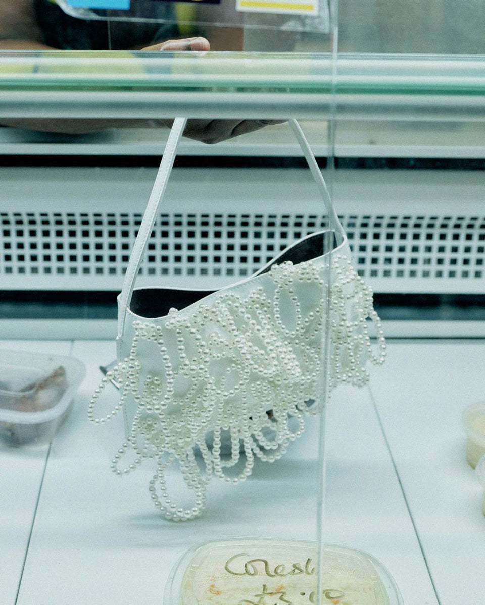 Le Sac à Main en Cuir Recyclé Blanc et Perlé - The Pearly Pearl
