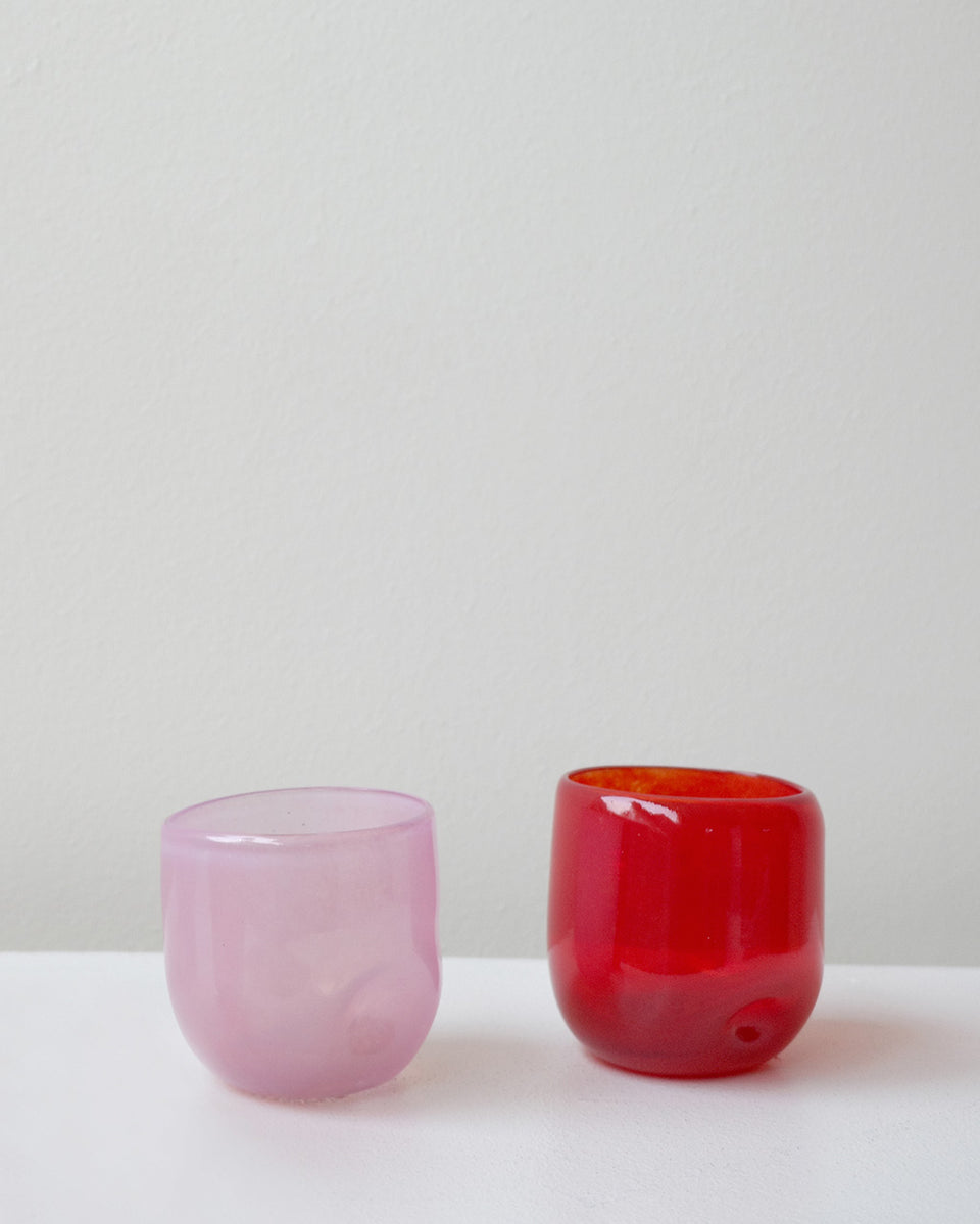Thaw - Set of 2 Recycled Glass Dimple Cup in Red