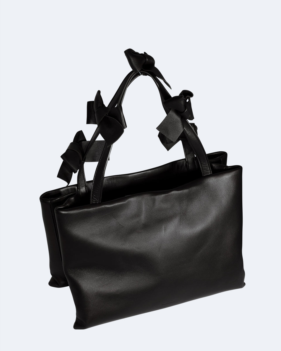 Sacs - Grand cabas en cuir noir surcyclé avec nœuds