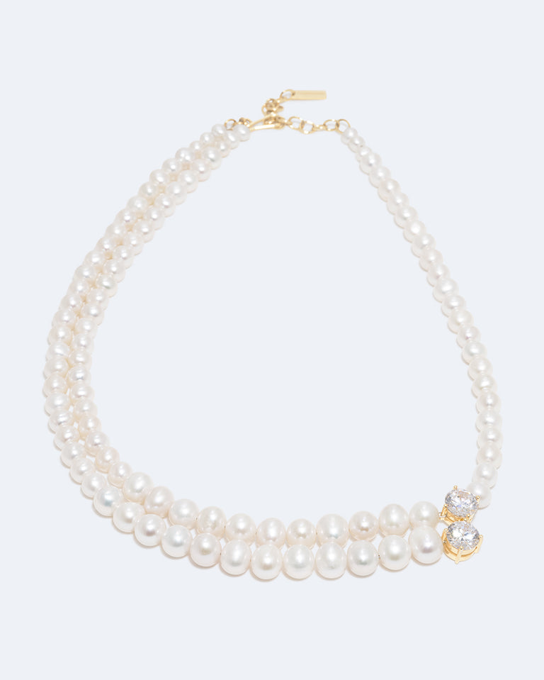 The Light of the Past - Pearl and Zirconia Recycled Gold Vermeil Necklace