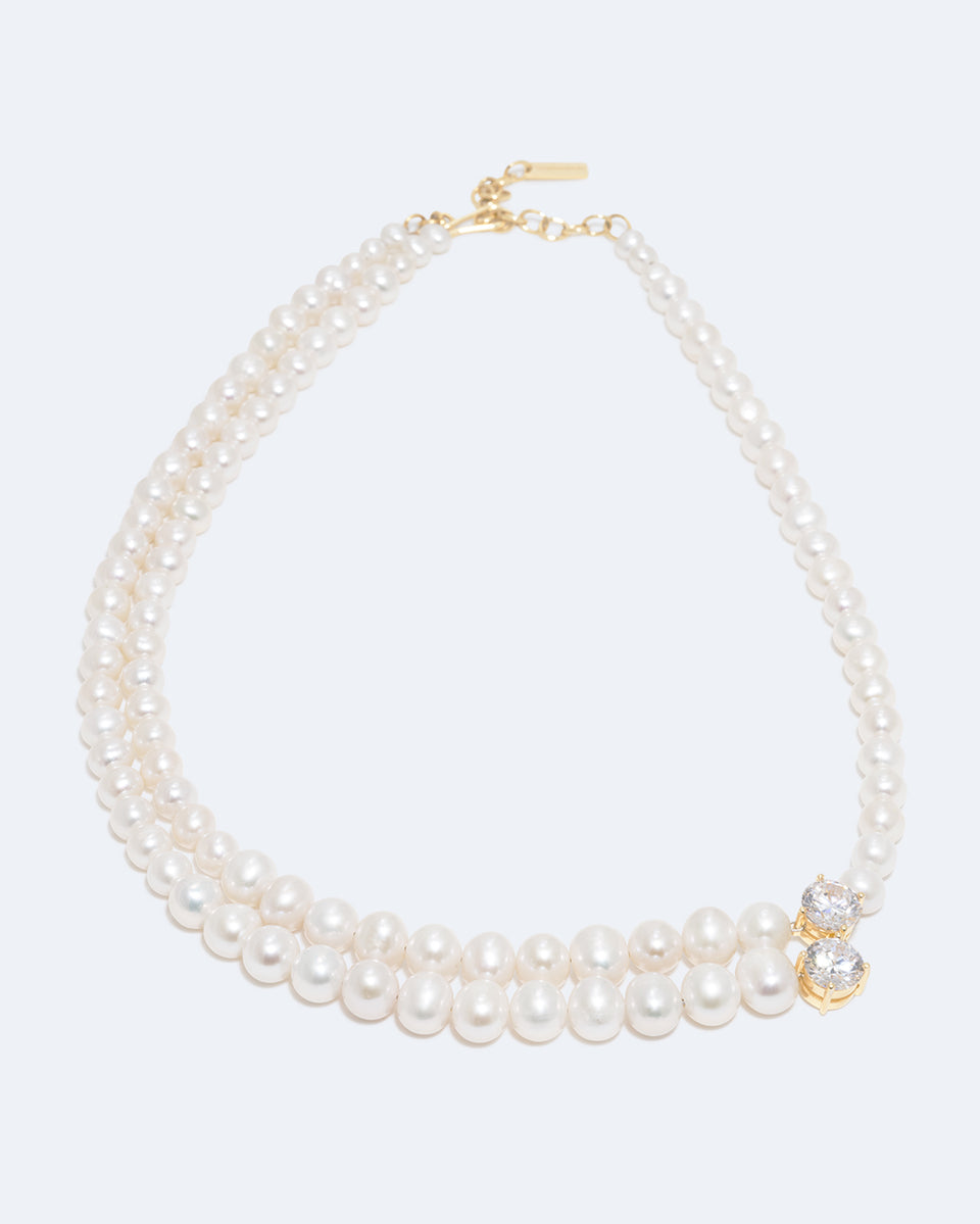 The Light of the Past - Pearl and Zirconia Recycled Gold Vermeil Necklace