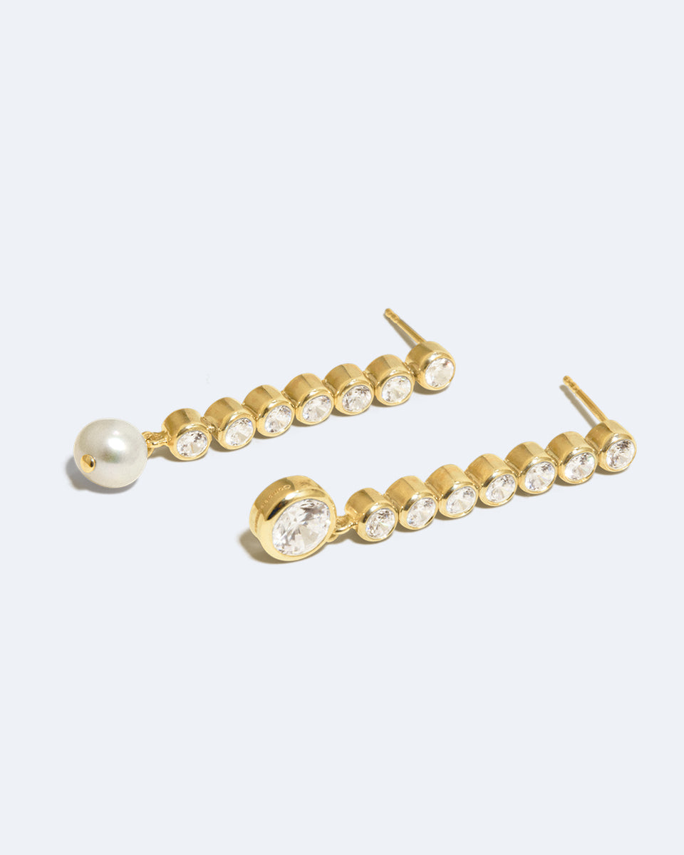 Multiply Zero by Zero and You Get Zero - Pearl and Zirconia Recycled Gold Vermeil Earrings