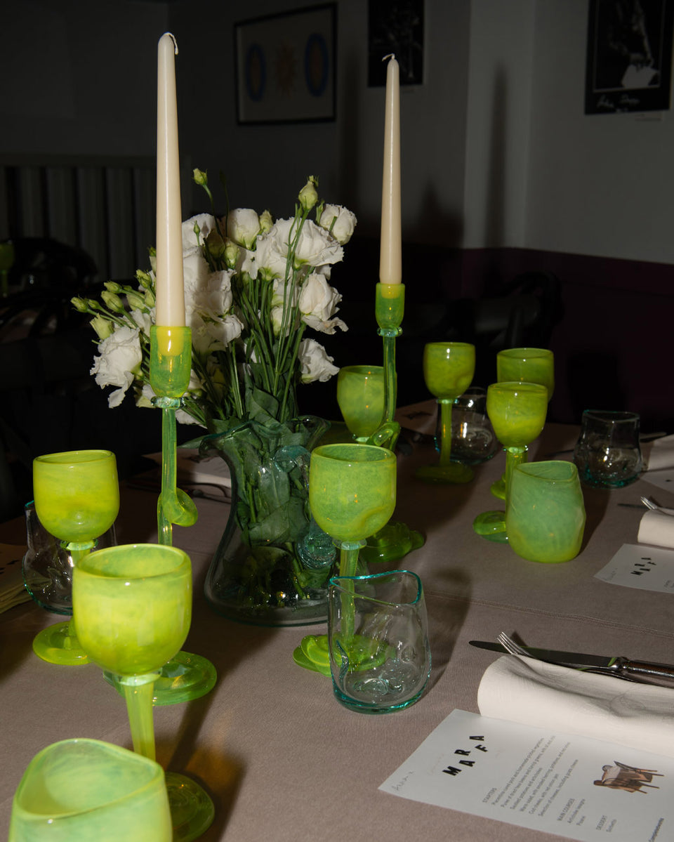 Thaw - Recycled Glass Candlestick in Acid Green