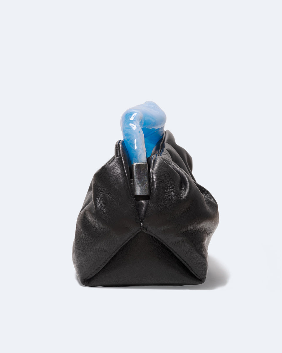 The Lunchbox - Blue Resin and Black Leather Clutch Bag