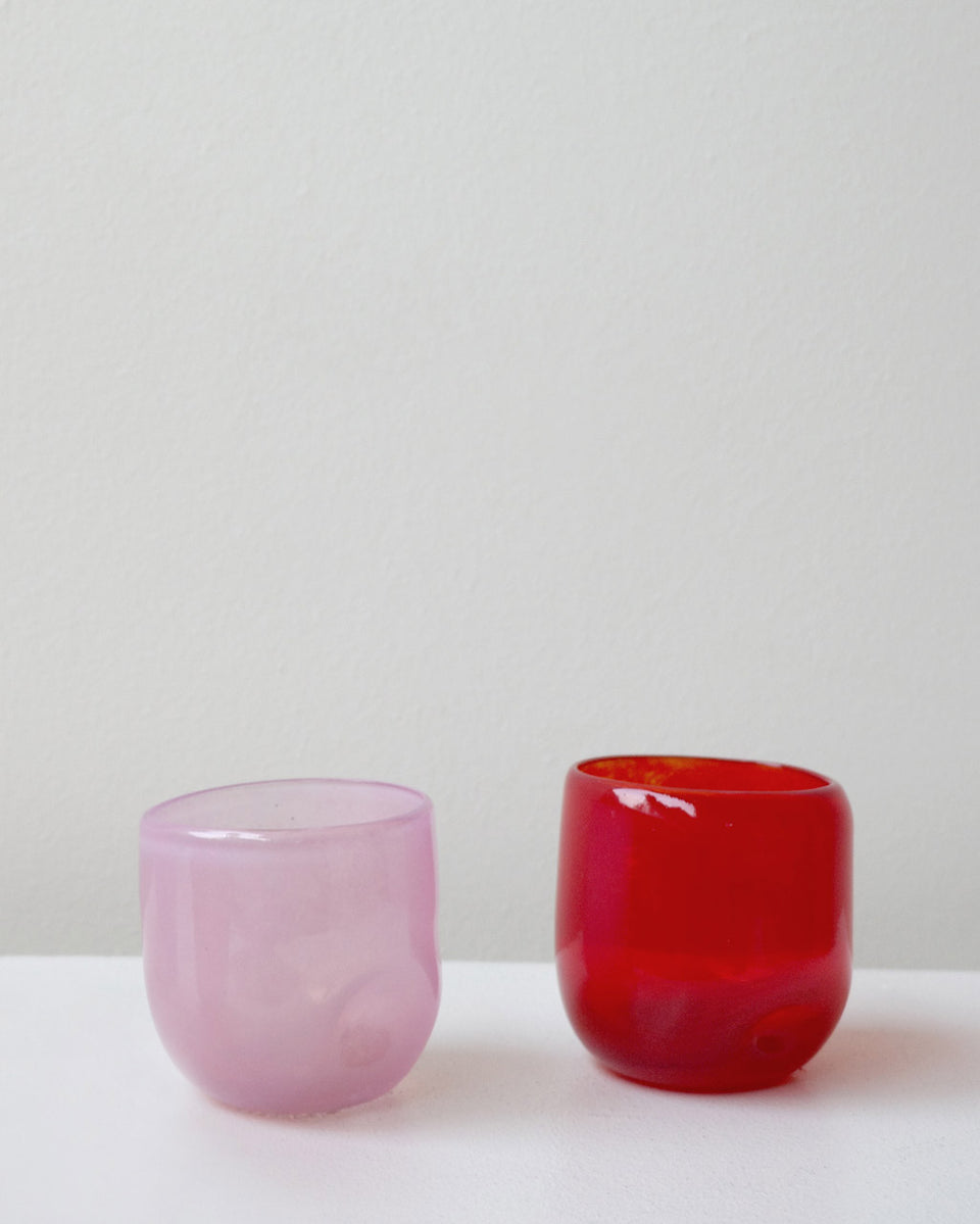 Thaw - Set of 2 Recycled Glass Dimple Cup in Red
