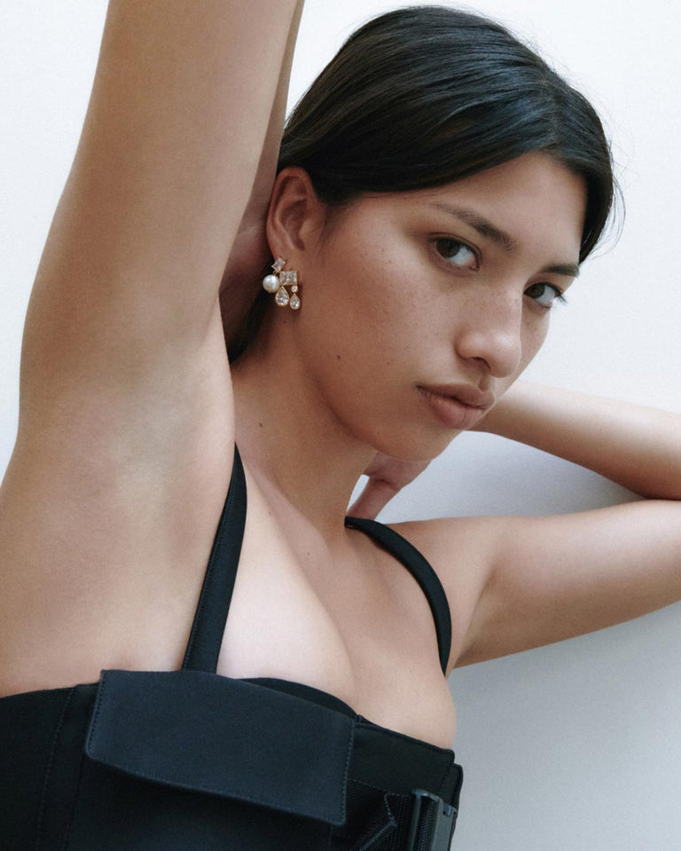 Concurrence - Pearl and Zirconia Recycled Gold Vermeil Earrings