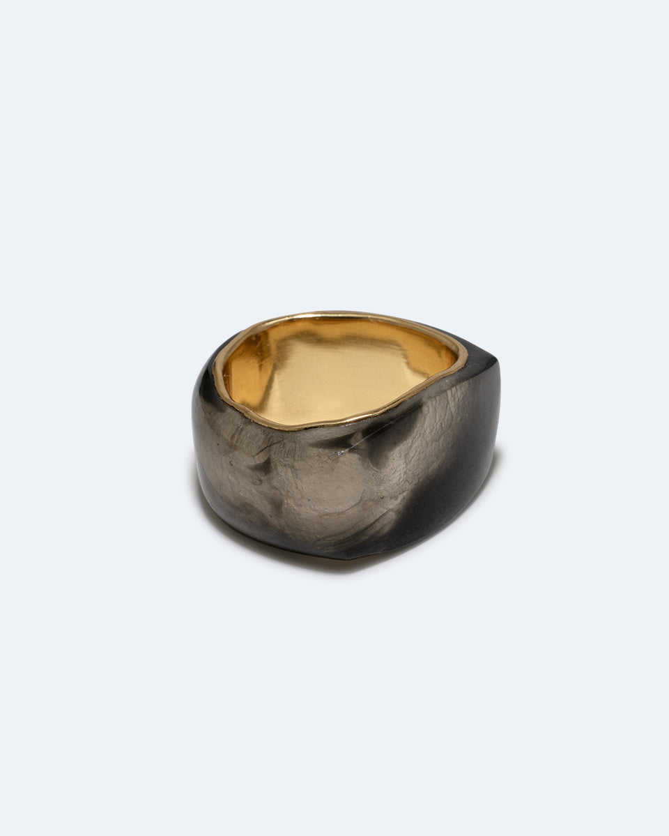 Un cercle vertueux ? - Bague chevalière en résine bio Quartz Fumé et Vermeil