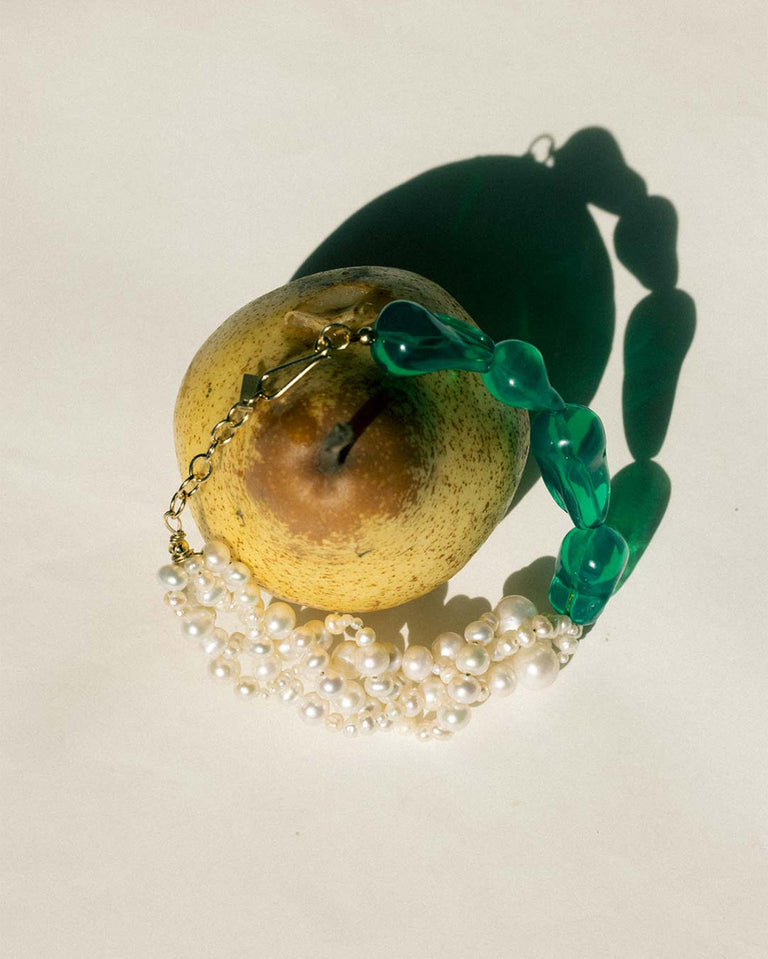 Parade of Possibilities II - Pearl and Green Bio Resin Gold Plated Bracelet