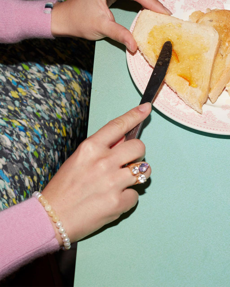 So Far So Good -  Pearl and Yellow Jade Bead Platinum Plated Bracelet