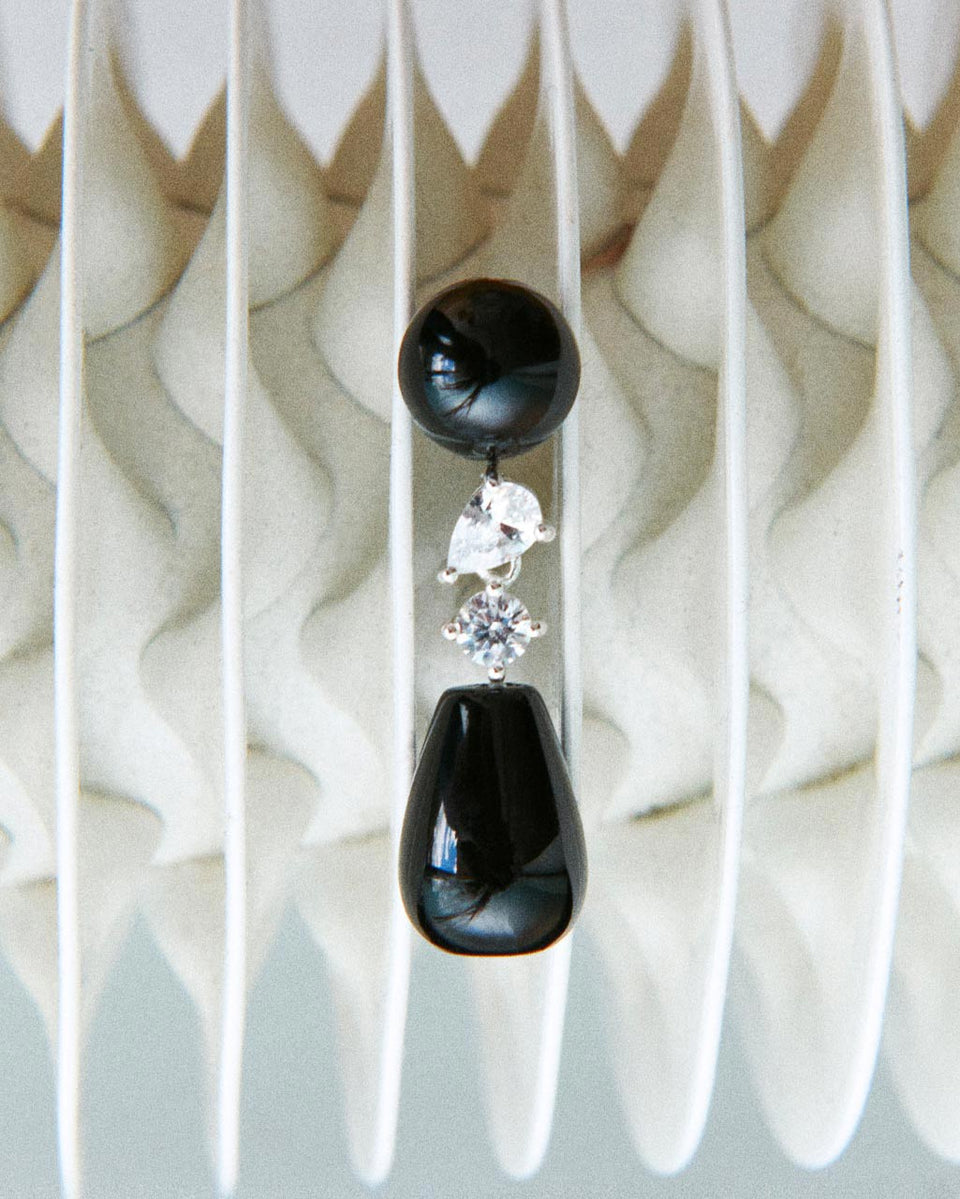 Tarn - Boucles d'oreilles en argent recyclé avec onyx noir et oxydes de zirconium