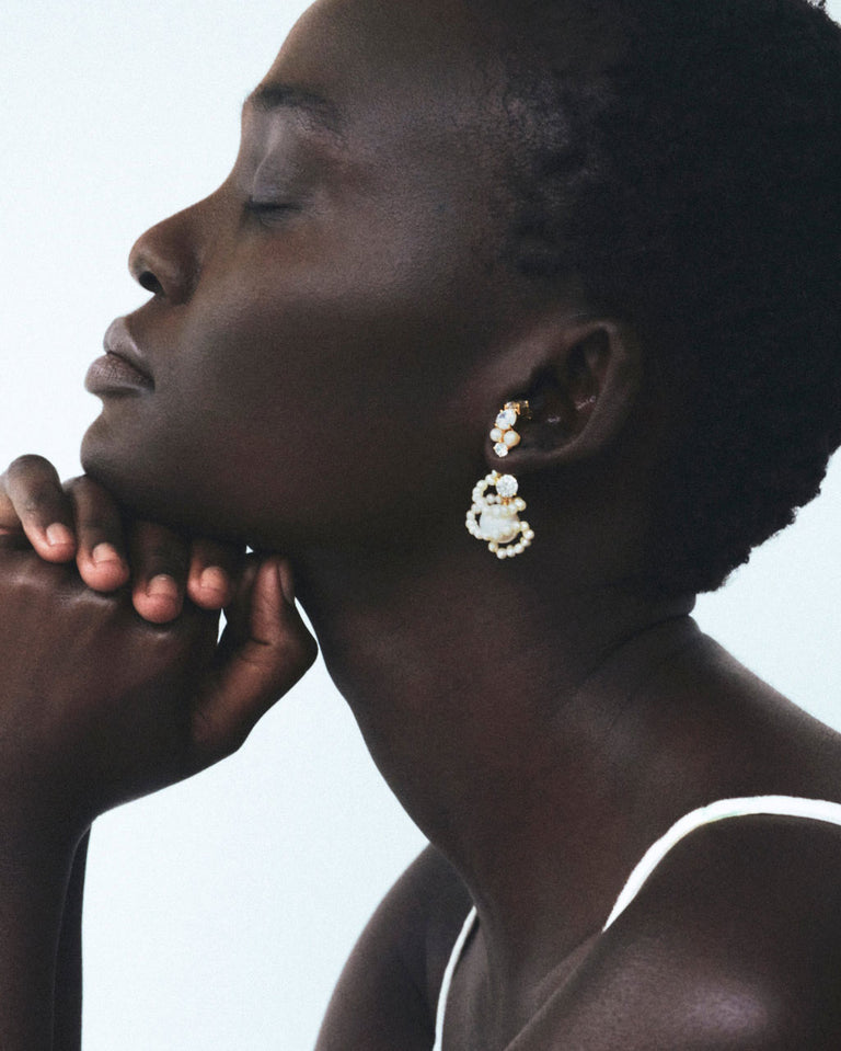 Outcrop - Pearl and Zirconia Recycled Gold Vermeil Earrings