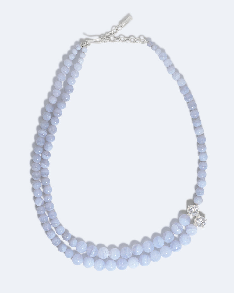 The Light of the Past - Blue Lace Agate and Zirconia Recycled Silver Necklace