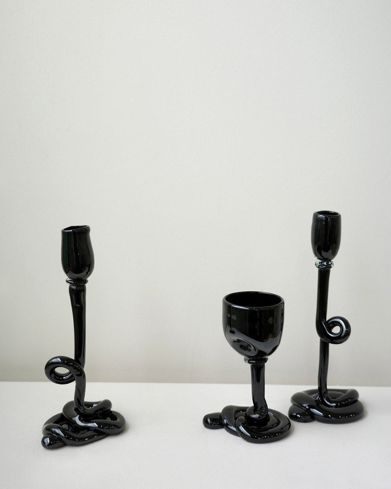 Thaw - Recycled Glass Candlestick in Black