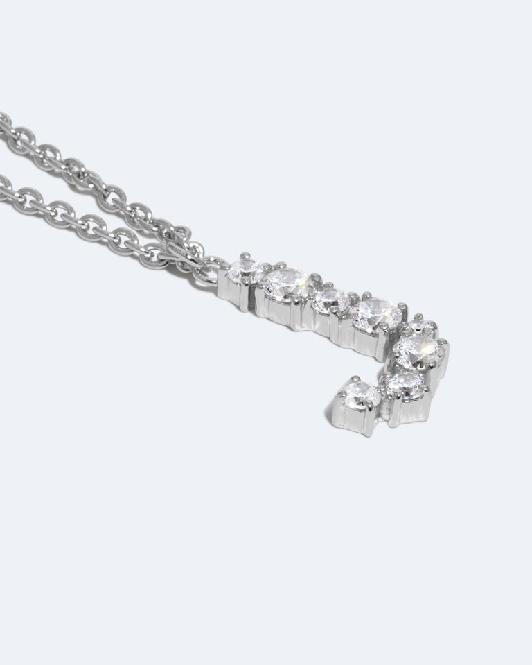Glitchy J - Cubic Zirconia and Rhodium Plated Pendant
