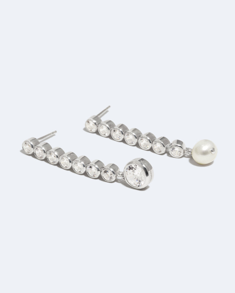 Multiply Zero by Zero and You Get Zero - Pearl and Zirconia Recycled Silver Earrings