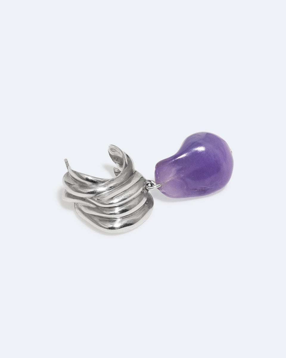 Clash - Boucle d'oreille individuelle en résine biologique lilas et plaqué platine