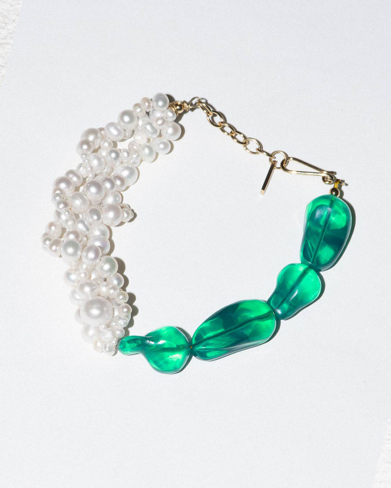 Parade of Possibilities II - Pearl and Green Bio Resin Gold Plated Bracelet