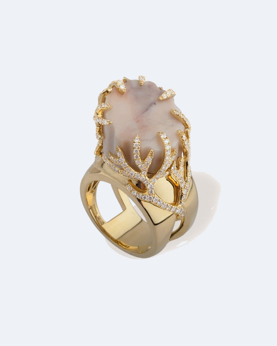 La Mort de Sophocle - Bague en Or Jaune 18 Carats, Marbre et Diamants