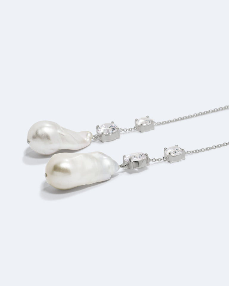 Never Give Up The Ghost - Pearl and Zirconia Recycled Silver Earrings