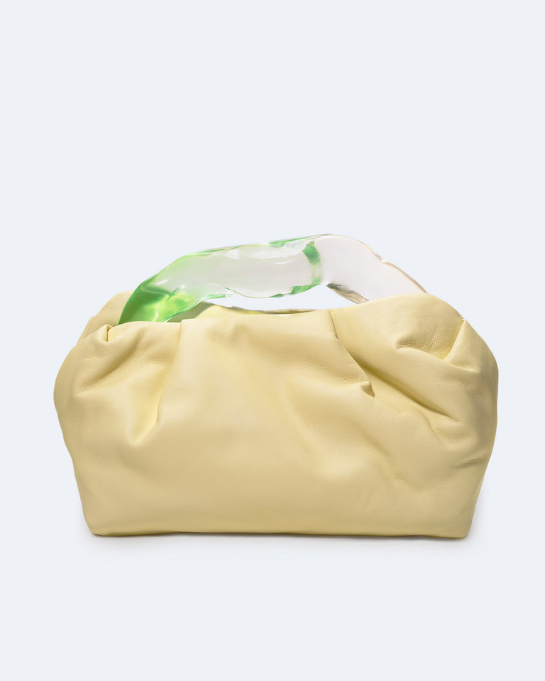 La Lunchbox - Pochette en résine couleur citron vert et cuir jaune