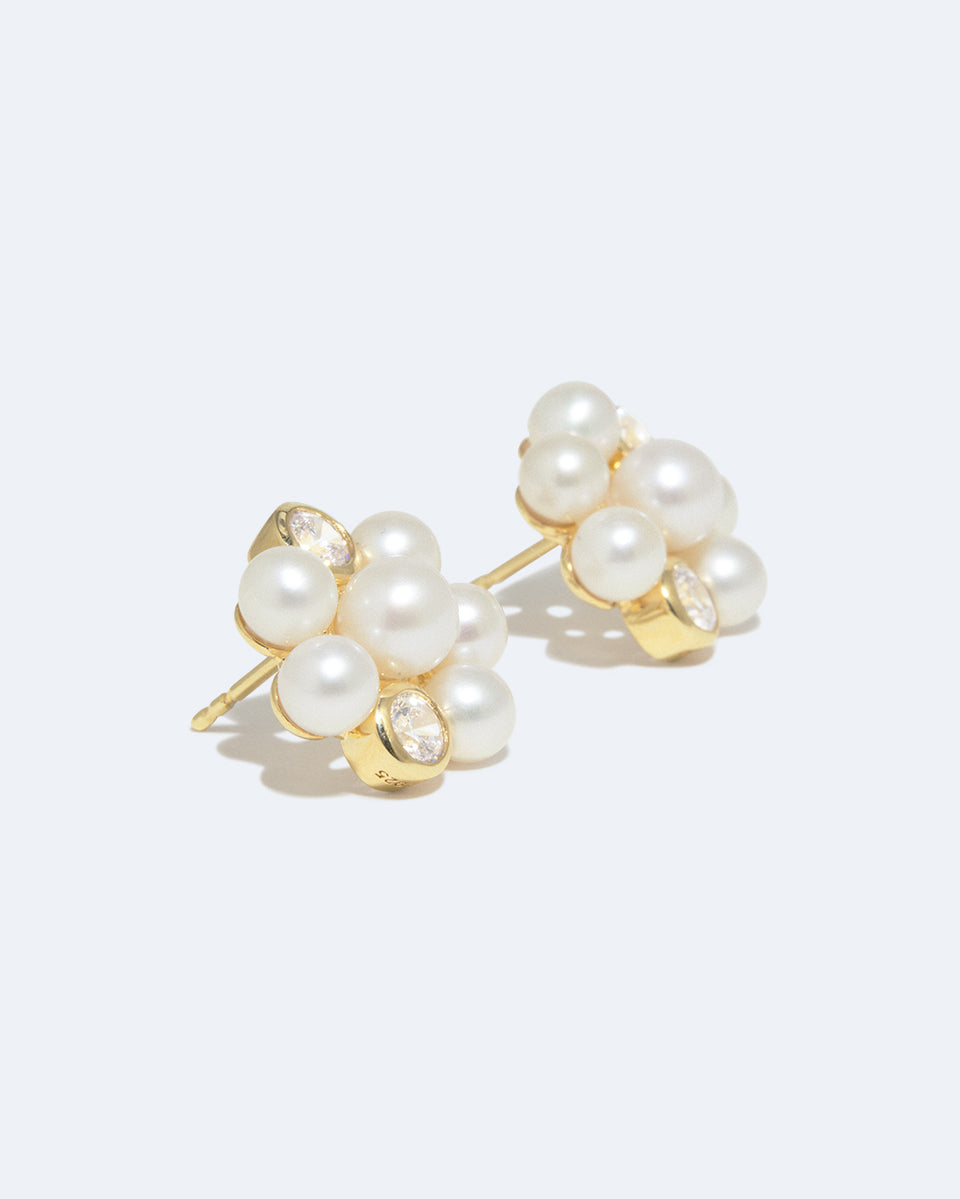 Lightdrops - Boucles d'oreilles clous en Vermeil d'Or Recyclé, Perle et Zircone