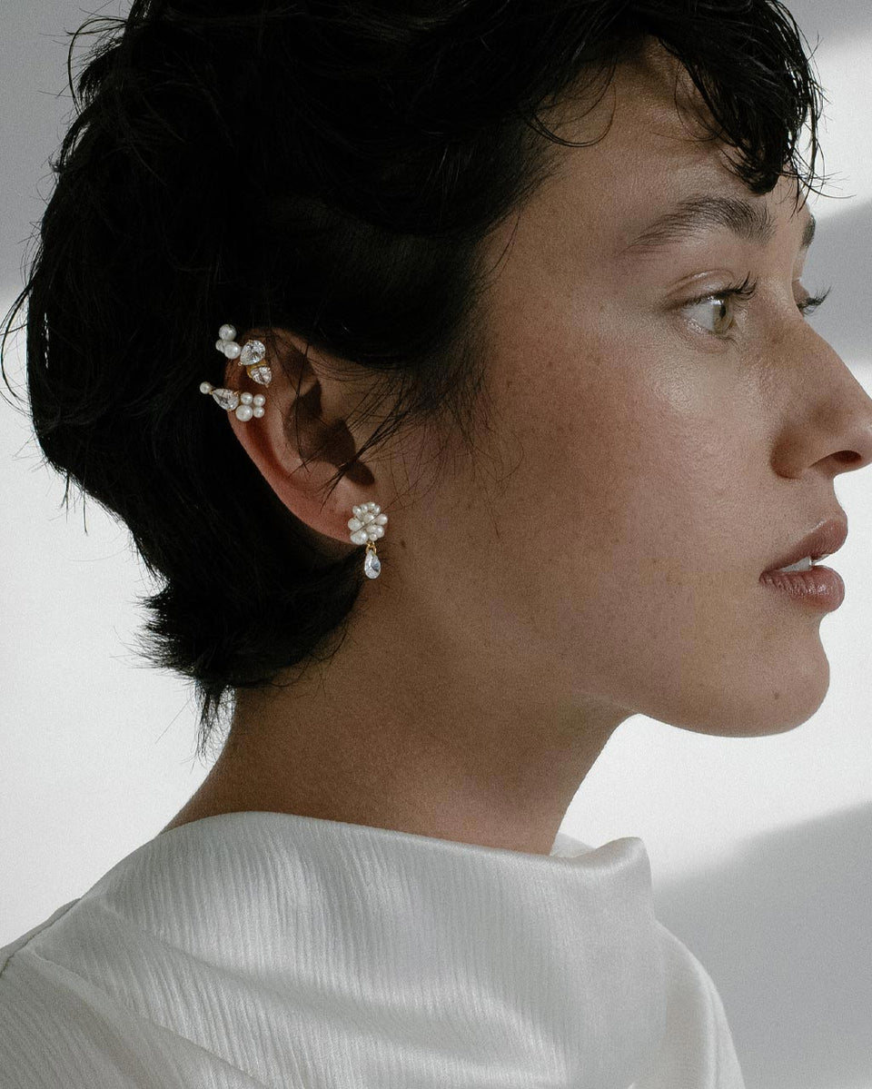 Time Is Layered In Ice - Pearl and Zirconia Gold Vermeil Earrings