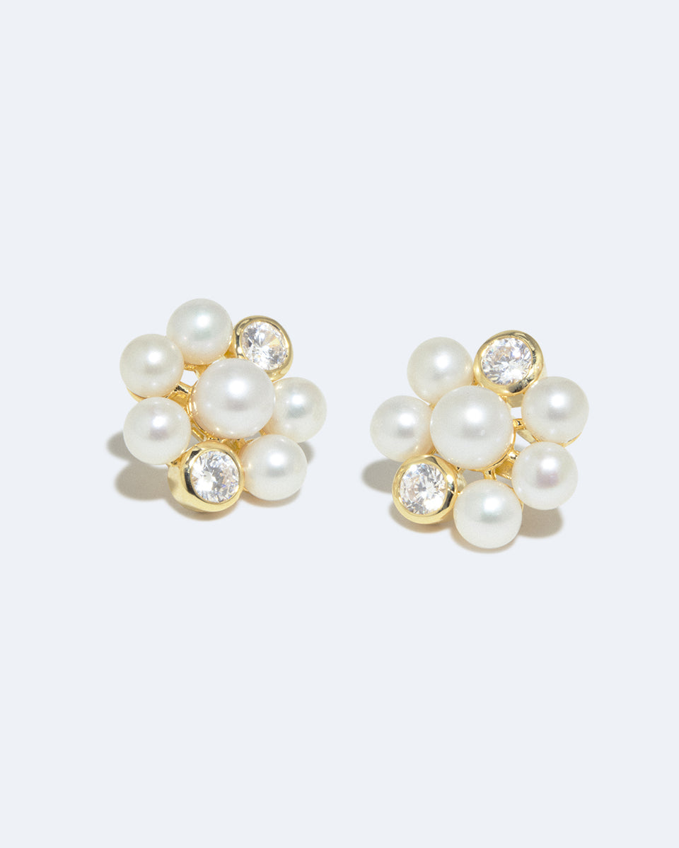 Lightdrops - Boucles d'oreilles clous en Vermeil d'Or Recyclé, Perle et Zircone