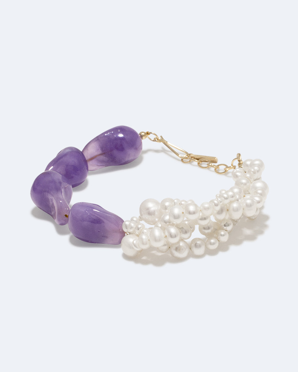 Parade of Possibilities II - Pearl and Lilac Bio Resin Gold Plated Bracelet