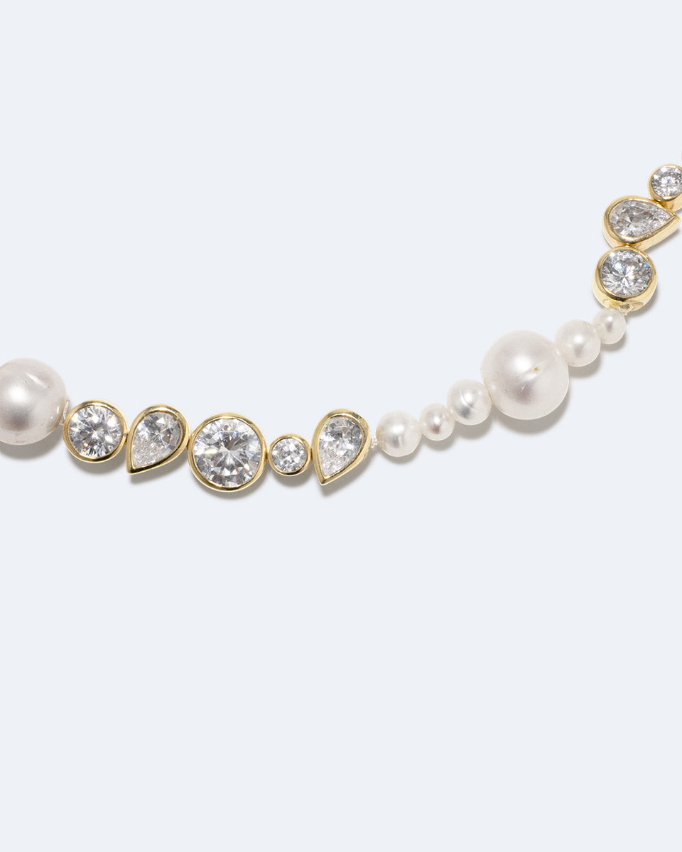 Glitch - Pearl and Zirconia Recycled Gold Vermeil Necklace