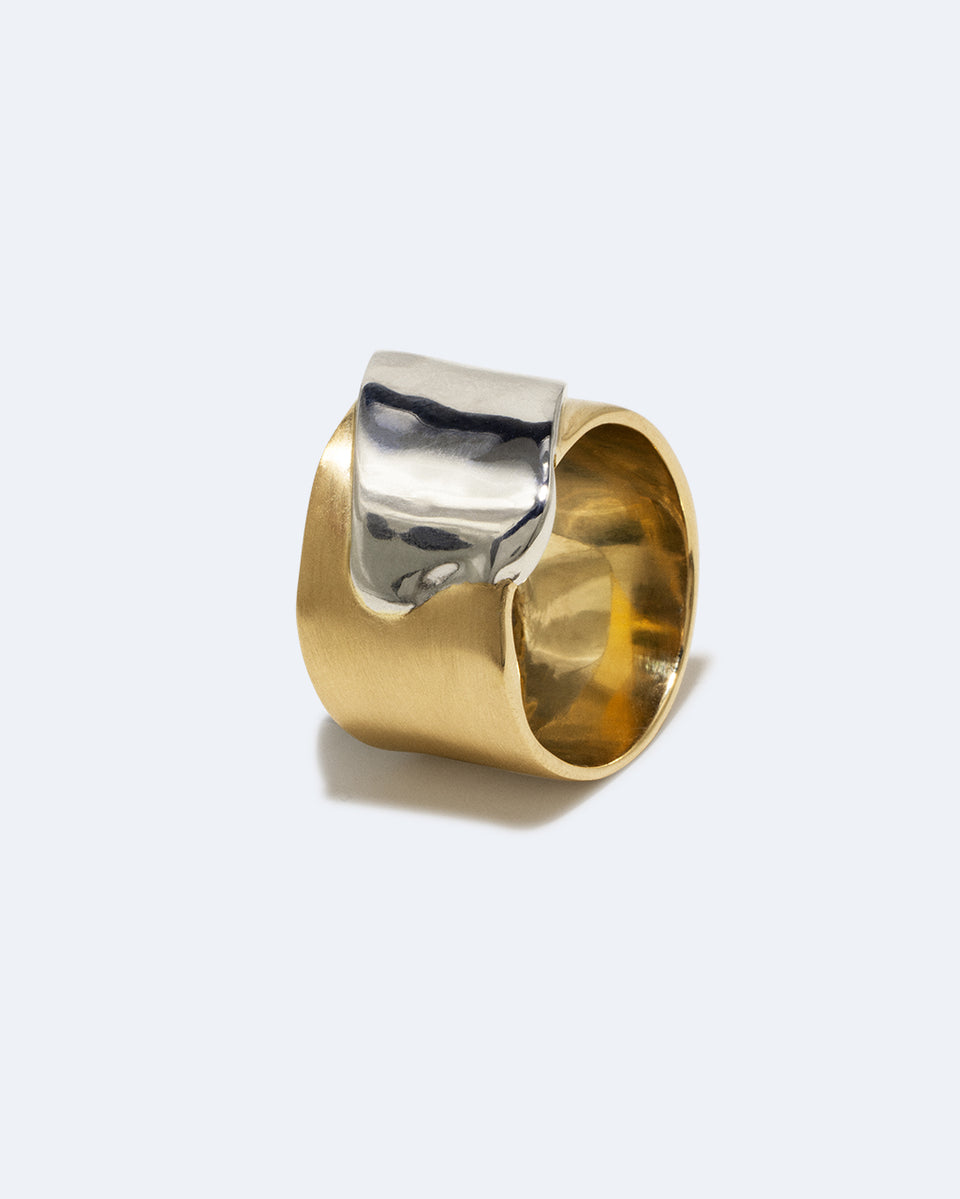 Ruban - Bague plaquée rhodium et or