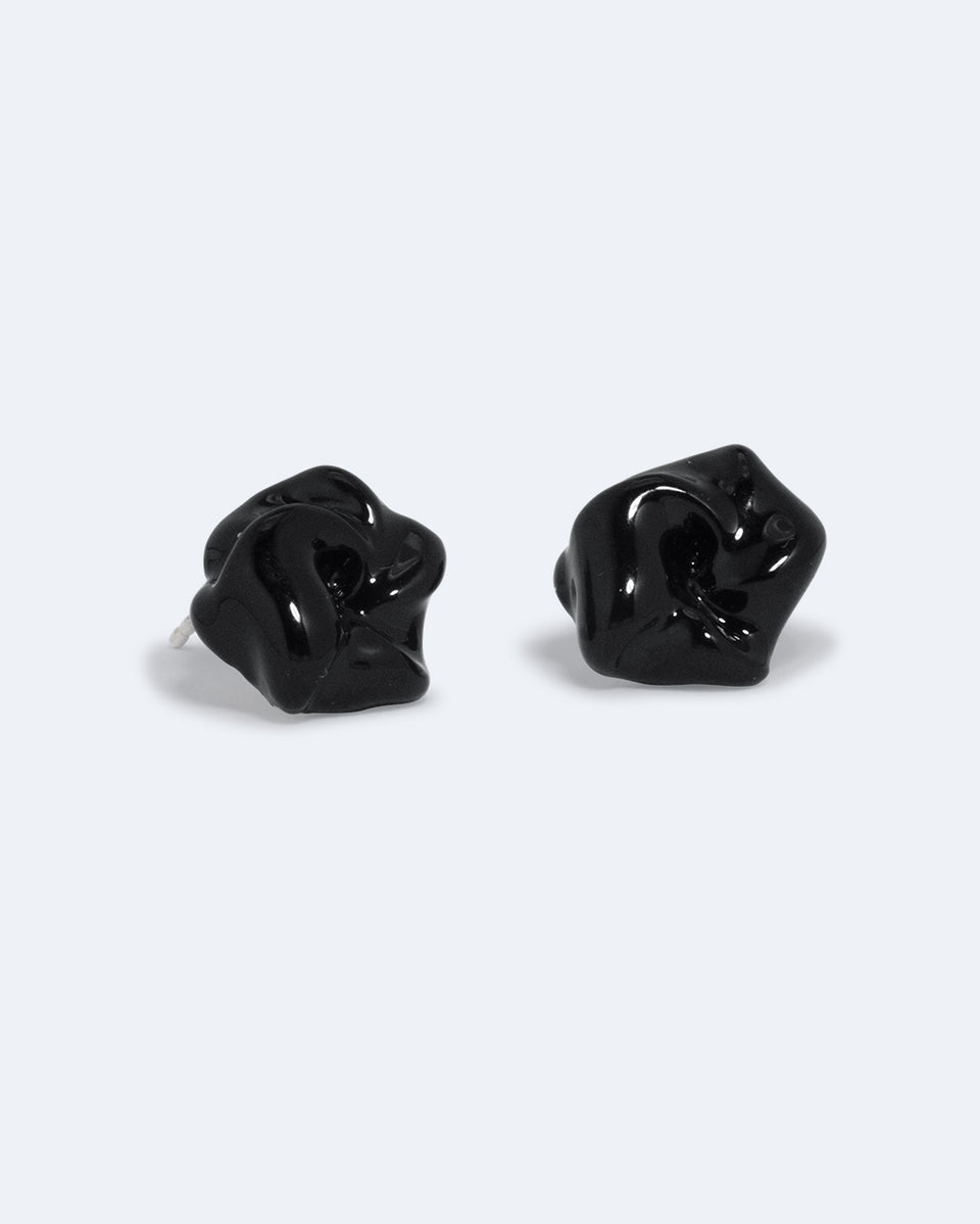Les profondeurs du temps - Boucles d'oreilles en émail noir et argent recyclé