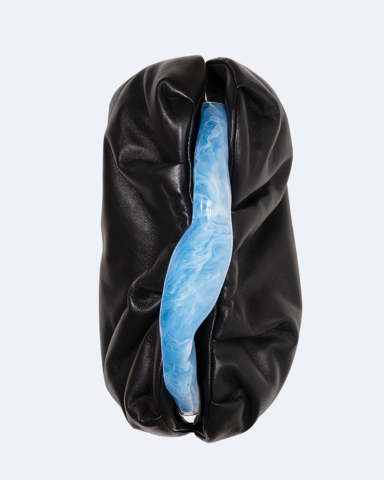 The Lunchbox - Blue Resin and Black Leather Clutch Bag