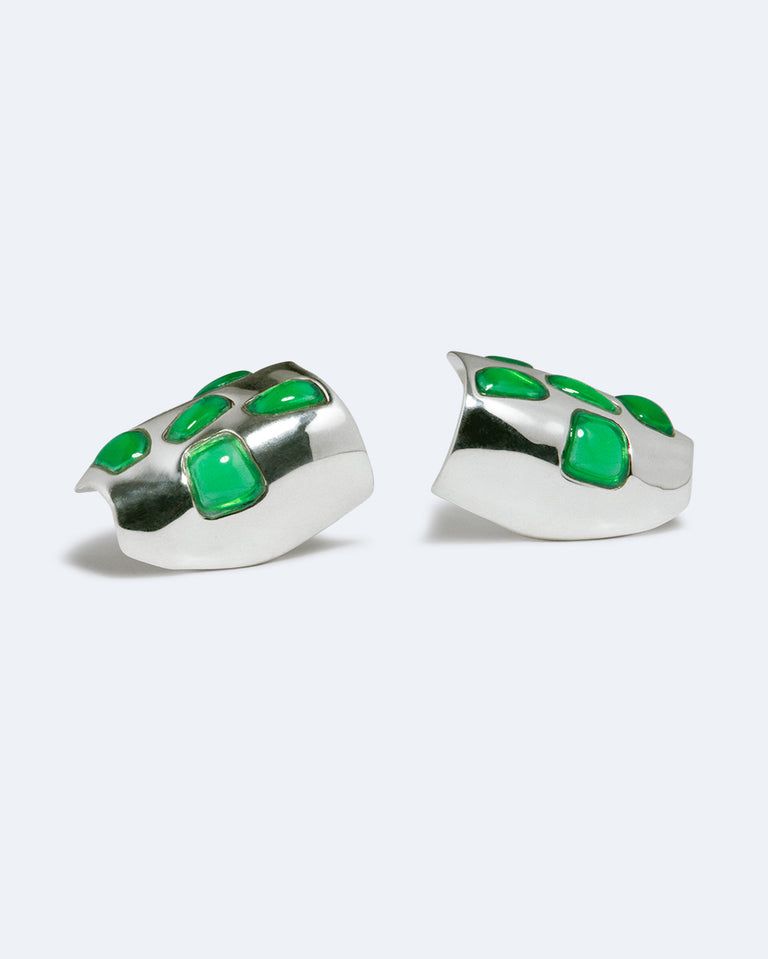 R2280 - Boucles d'oreilles en résine verte et plaqué argent