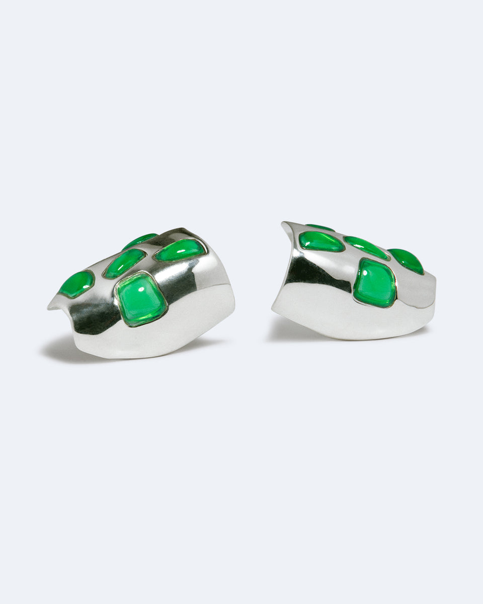 R2280 - Boucles d'oreilles en résine verte et plaqué argent