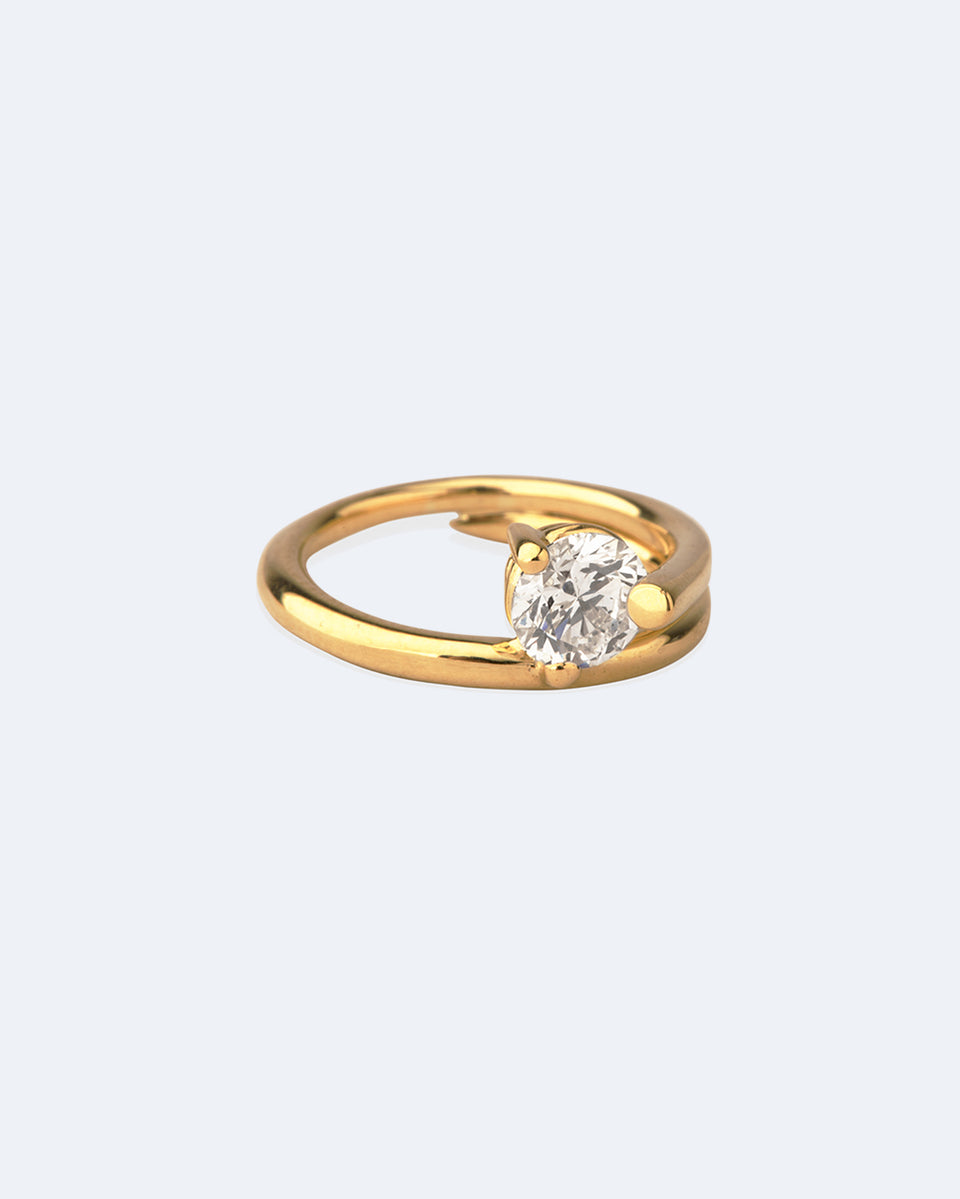 La Fleur Dévoyée - Bague de Fiançailles Solitaire en Or Blanc 18 Carats et Diamant Rond
