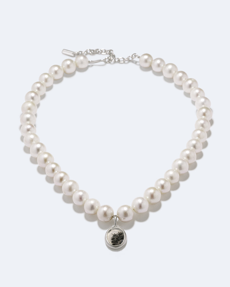 P255 - Collier en argent recyclé avec perles et agates dendritiques