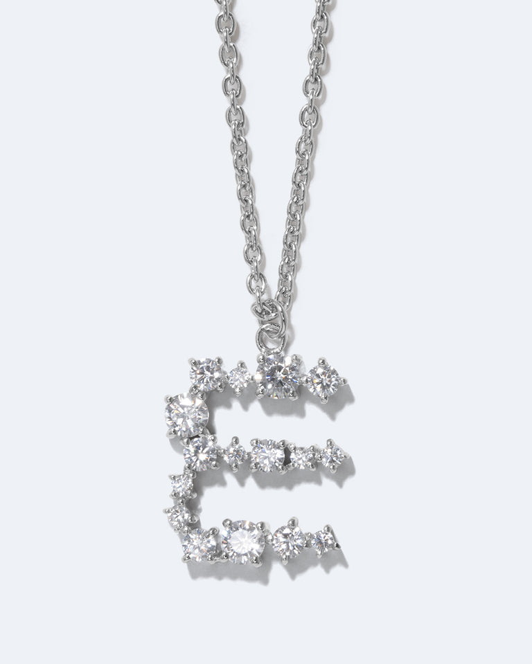 Glitchy E - Cubic Zirconia and Rhodium Plated Pendant