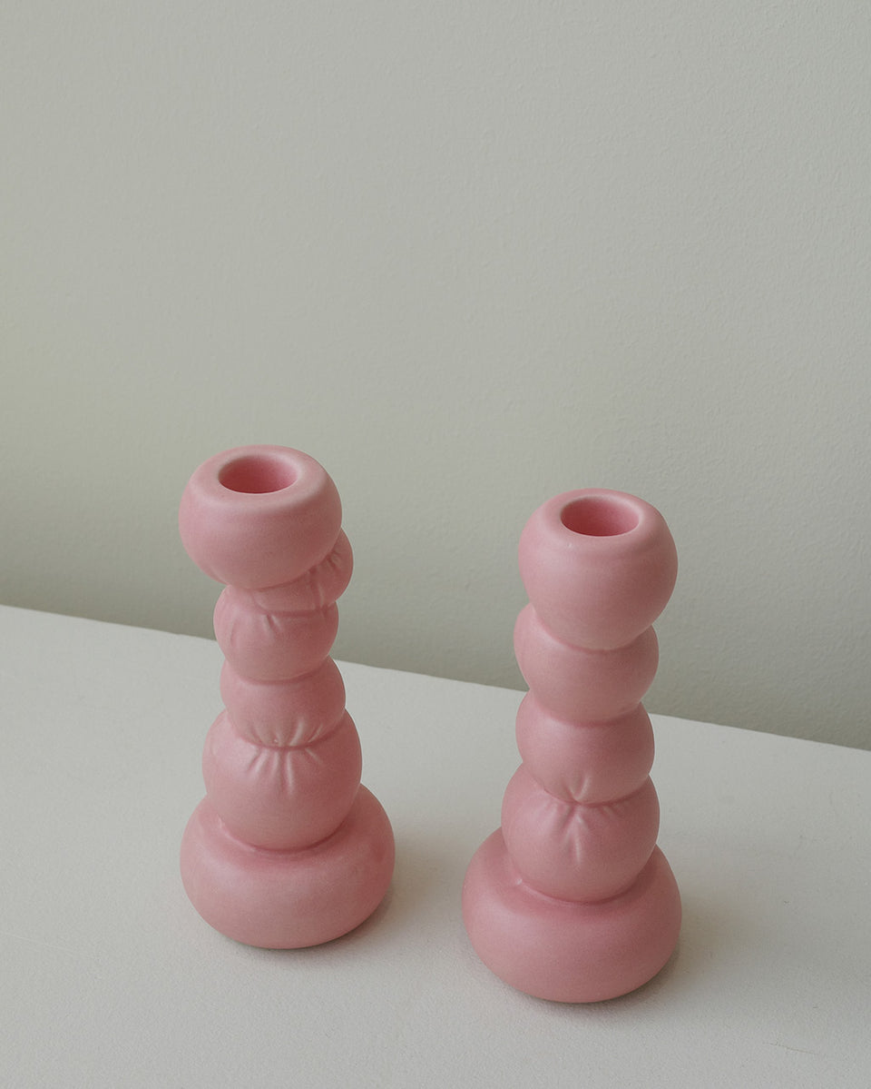Misfits - Set of 2 Candlesticks in Matte Pink