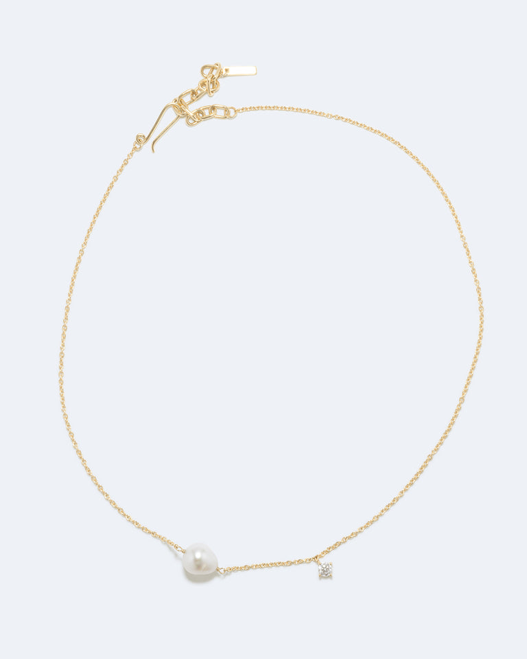 P228 - Collier en vermeil d'or recyclé perle et oxyde de zirconium