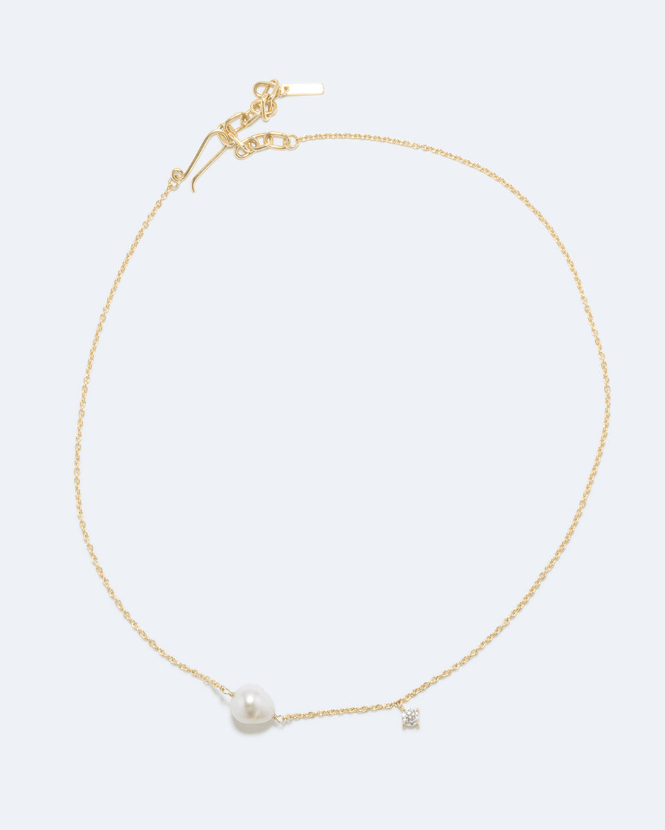 P228 - Collier en vermeil d'or recyclé perle et oxyde de zirconium