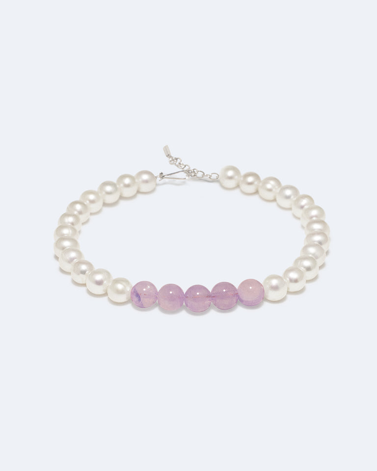 So Far So Good - Bracelet plaqué platine perles de jade lilas