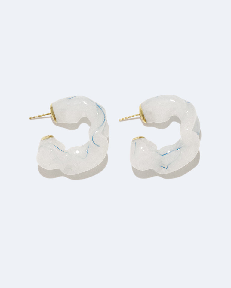 Ruffle - Thread in Pearlescent White Bio Resin and Recycled Gold Vermeil Earrings