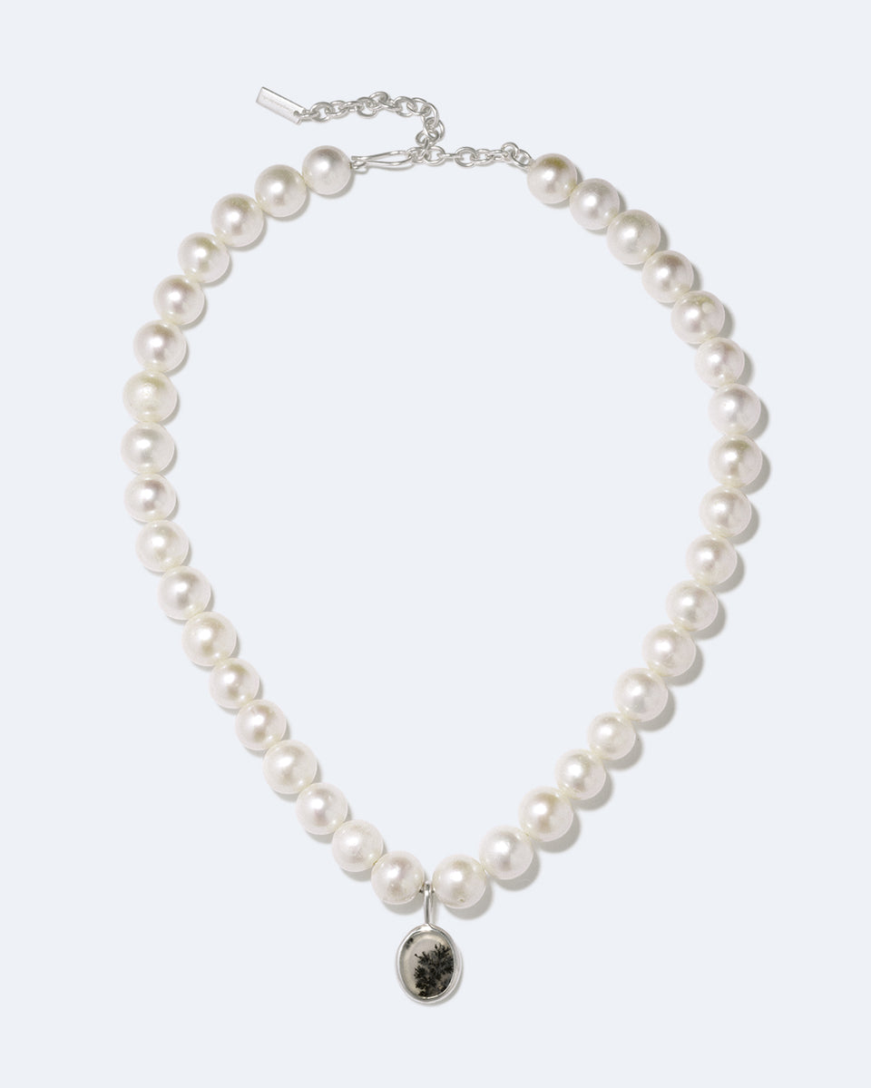 P255 - Collier en argent recyclé avec perles et agates dendritiques