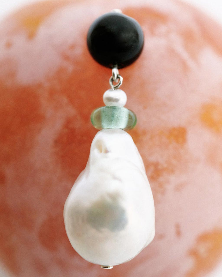 Peat - Pearl, Onyx, Bead, Resin and Zirconia Earrings